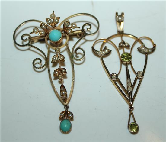 2 x art nouveau gold pendants